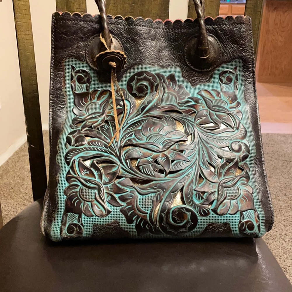 Patricia Nash Brown and Turquoise Tote Bag